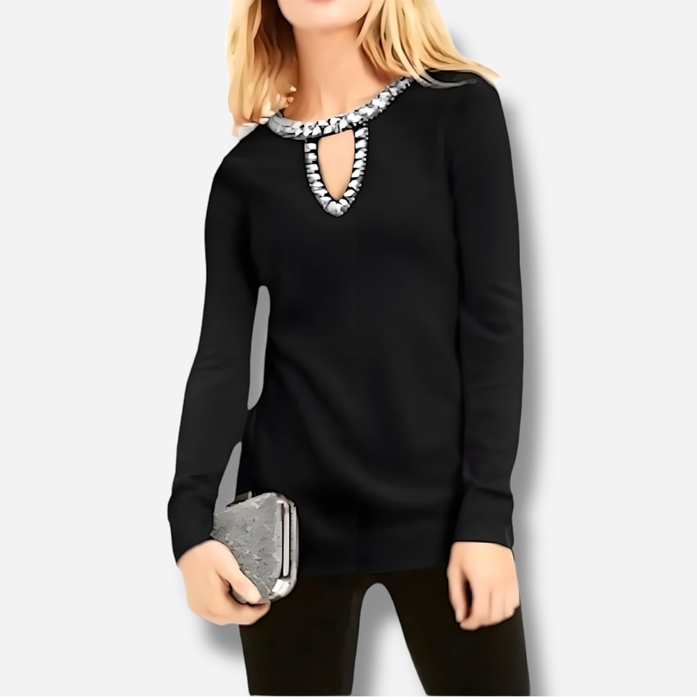 🌸New🌸INC Embellished Keyhole Sweater Black L NWT